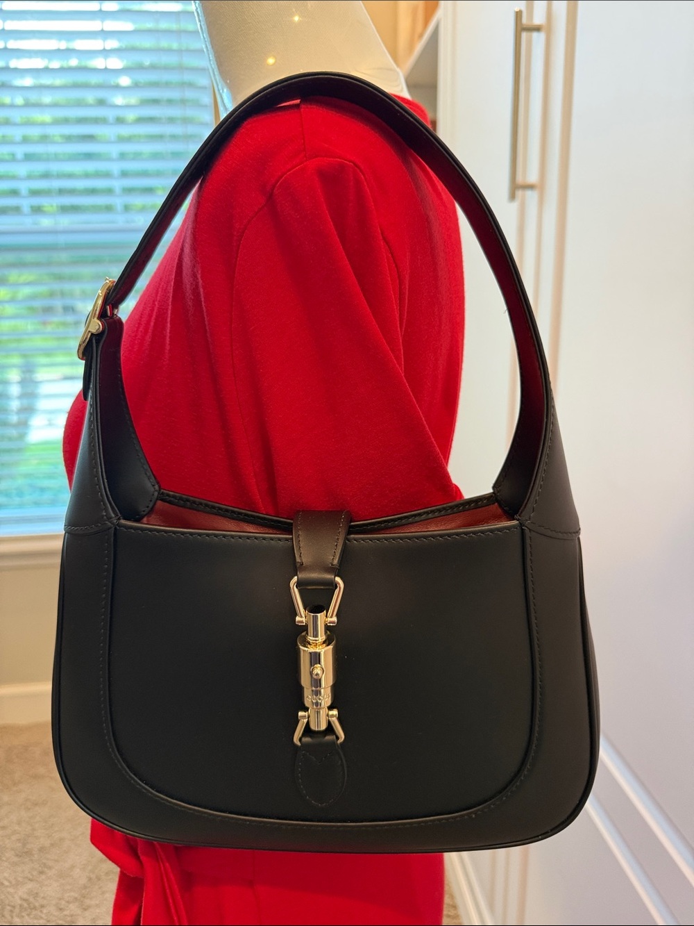 Designer Inspired Classic Black Leather Shoulder Bag with Gold Hardware